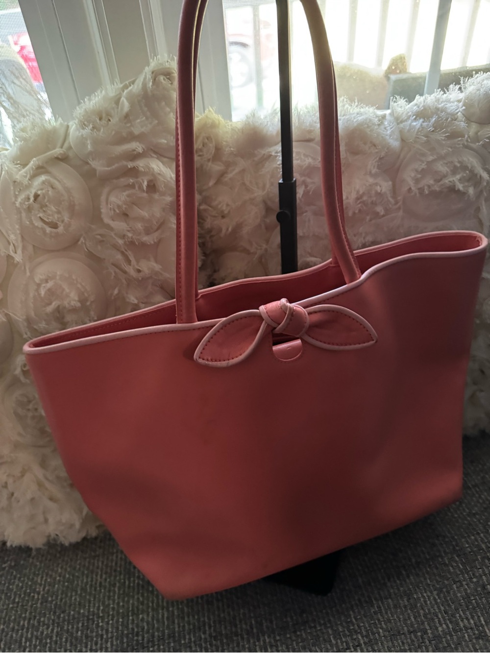 Furla Made in Italy Coral Pink Bow Leather Tote Shoulder Bag - Picture 2 of 9